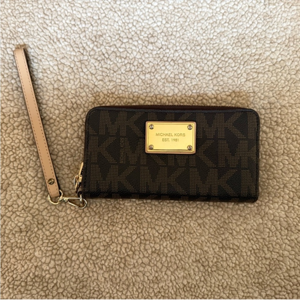Michael Kors Black and Tan Logo Wristlet